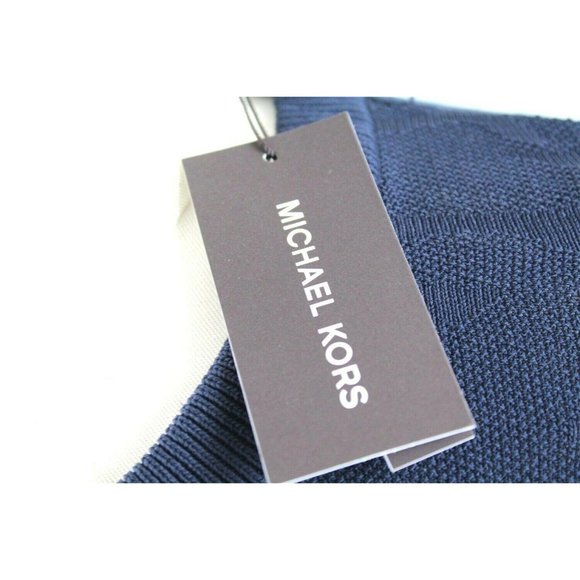 NWT Michael Kors Midnight Techy Camo Crew Nylon Sweater MENS LARGE Navy Blue - Picture 3 of 6